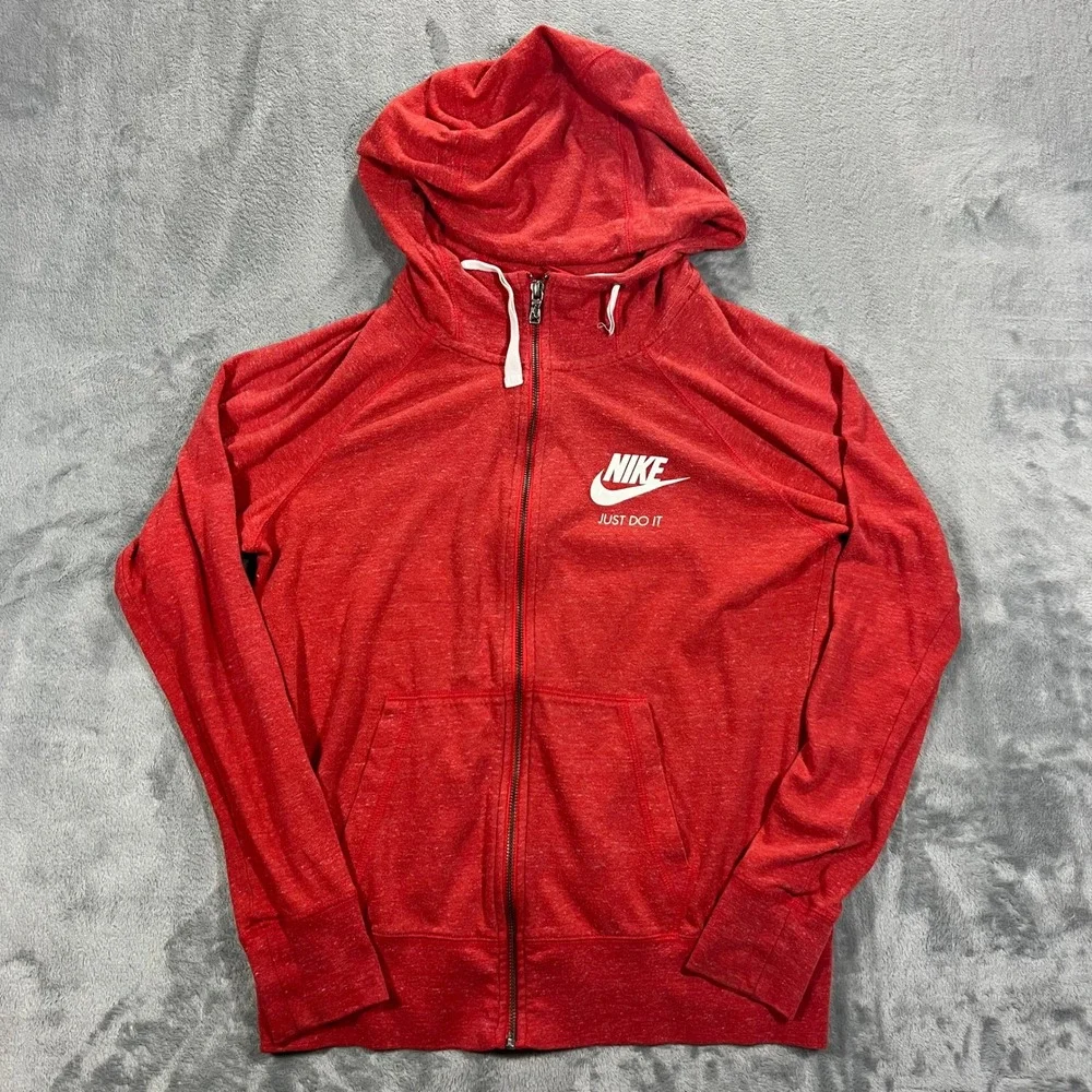 NIKE Full Zip Hoodie Womens Size M Red Gym Vintage Heathered Lightweight Gym